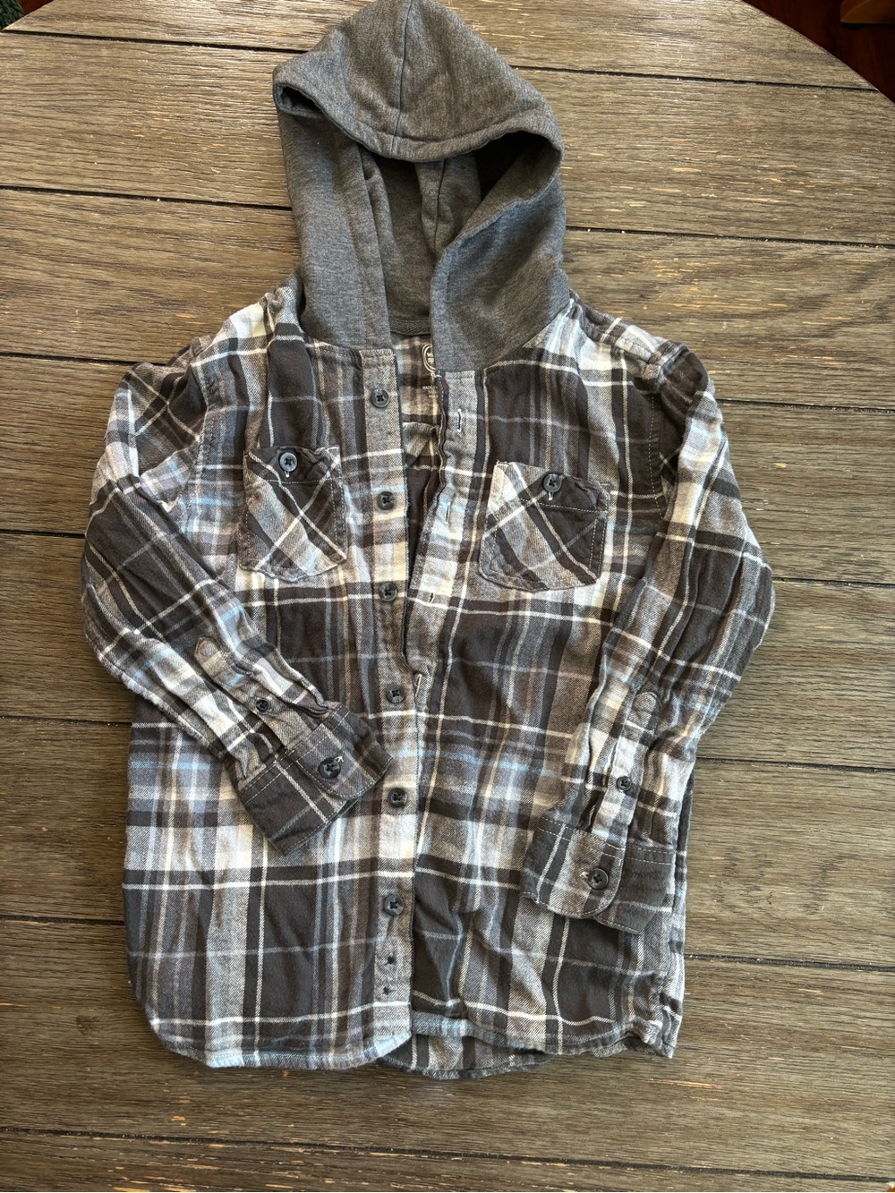 Kids Plaid Hooded Button-Up Shirt Jacket - Brown & Gray Wonder Nation Size 8